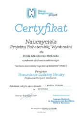 Certyfikat - Heroic Imagination project - Centrum Zimbardo (2016)