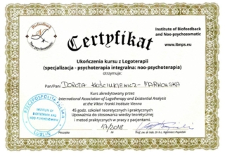 Certyfikat - Logoterapia (2018)