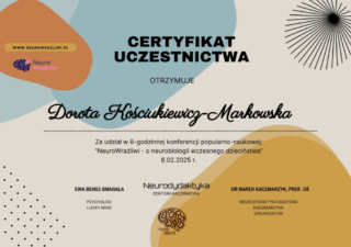 Certyfikat - konferncja "NeuroWrażliwi - o neurobiologii wczesnego dzieciństwa" (2025)
