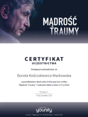 Certyfikat - kurs "Mądrość traumy" z Gaborem Mate (2023)